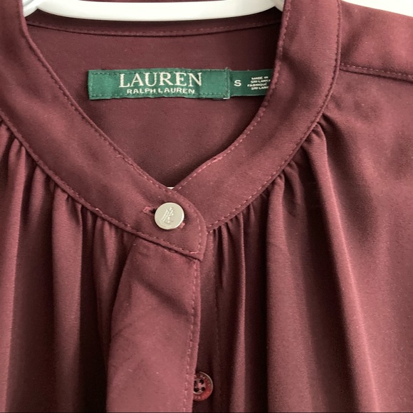 👚Lauren by Ralph Lauren maroon/oxblood ruffled button down long sleeve blouse👚 - Picture 3 of 5